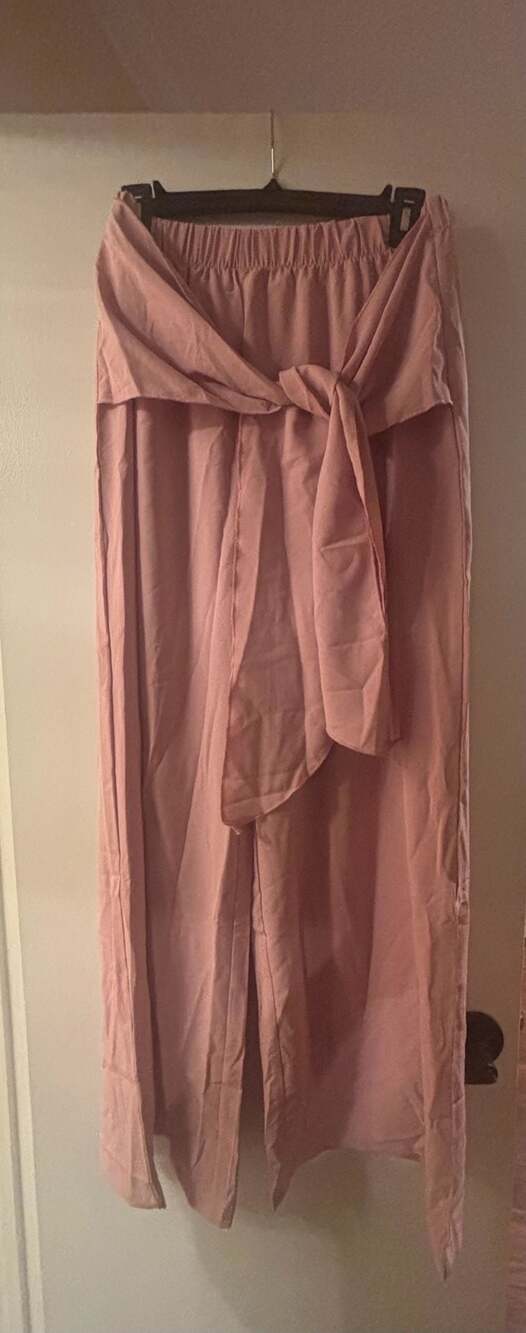 Pink Tie-Front High Slit Wide Leg Palazzo Pants